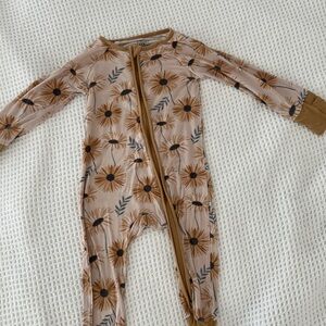 Caden Lane Sunflower Zipper Footless Pajamas - Tan, Brown, Black, Gray